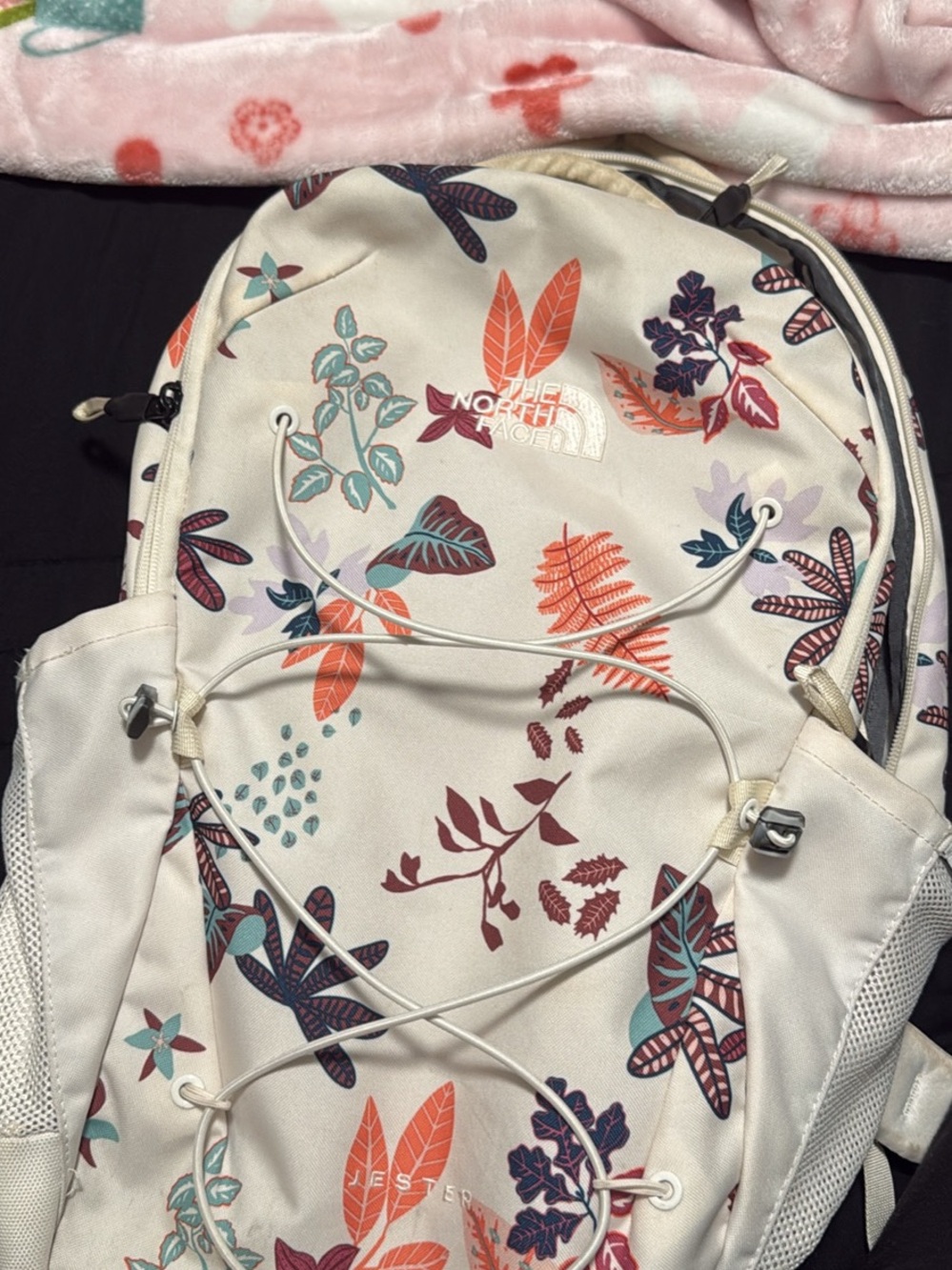The North Face Cream Floral-Print Women's Backpack with Coral & Teal Accents